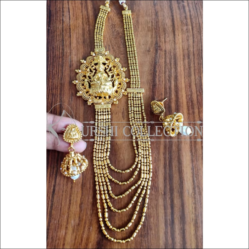 DESIGNER GOLD PLATED TEMPLE MULTY LAYER NECKLACE SET UTV902 - WHITE - Necklace Set