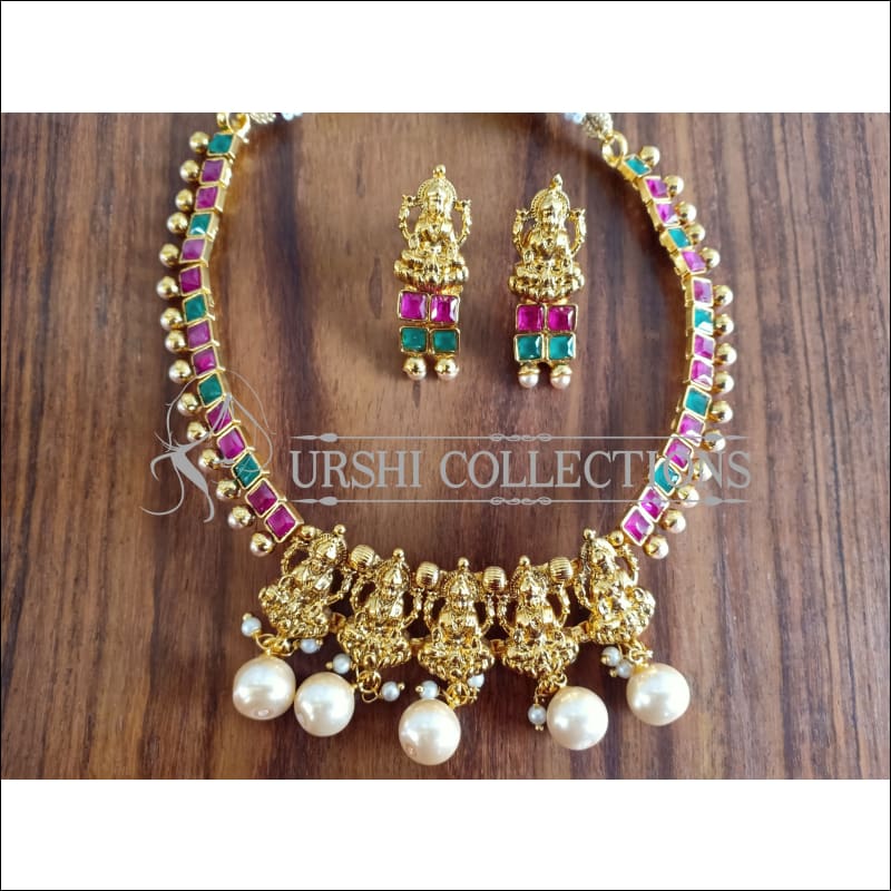 DESIGNER GOLD PLATED TEMPLE NECKLACE SET UTV919 - MULTY - Necklace Set