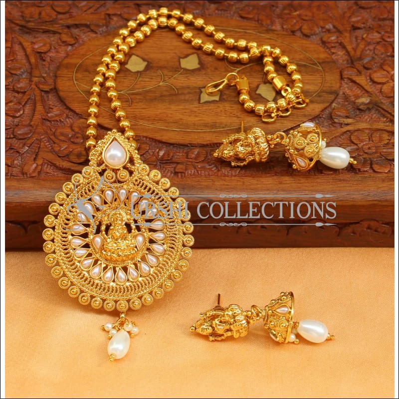Designer Gold Plated Temple Pendant Set UC-NEW2496 - White - Pendant Set