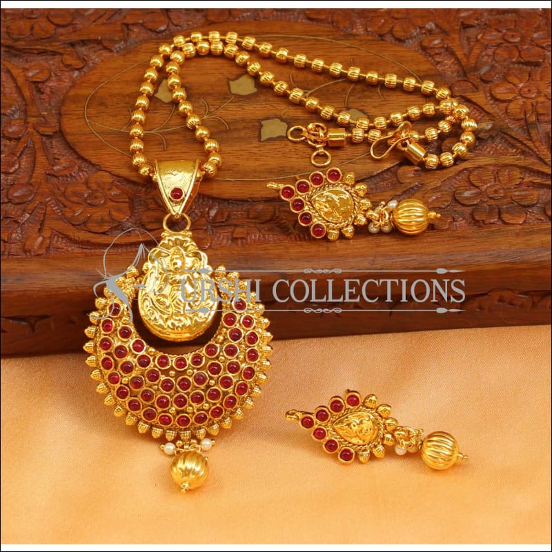 Designer Gold Plated Temple Pendant Set UC-NEW2654 - Ruby - Pendant Set