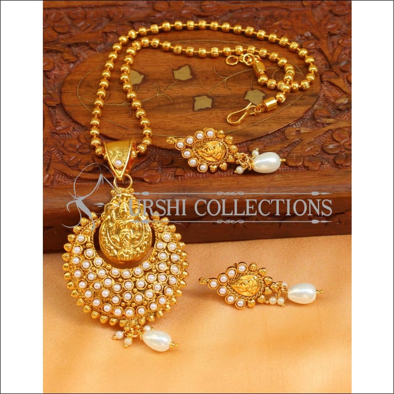 Designer Gold Plated Temple Pendant Set UC-NEW2654 - White - Pendant Set
