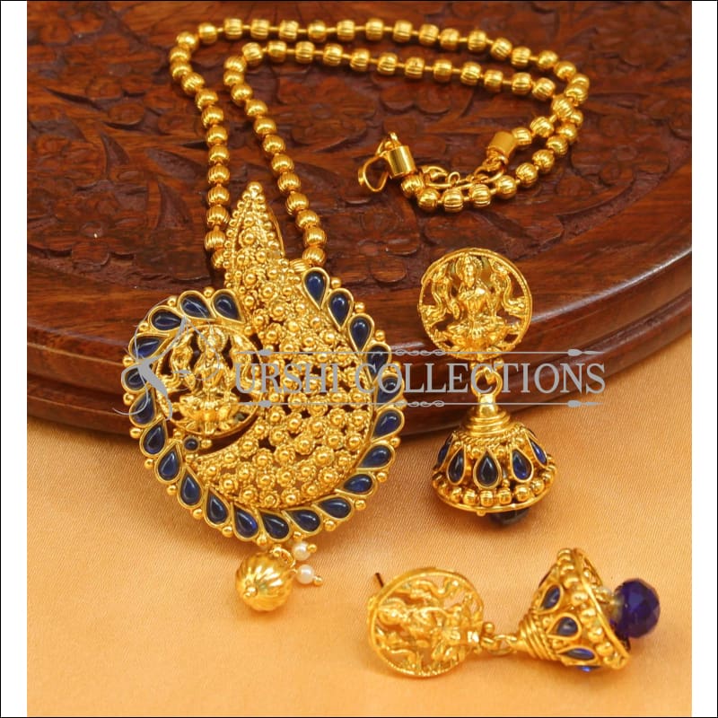 Designer Gold Plated Temple Pendant Set UC-NEW2665 - Blue - Pendant Set