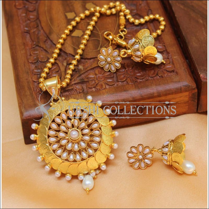 Designer Gold Plated Temple Pendant Set UC-NEW2669 - White - Pendant Set