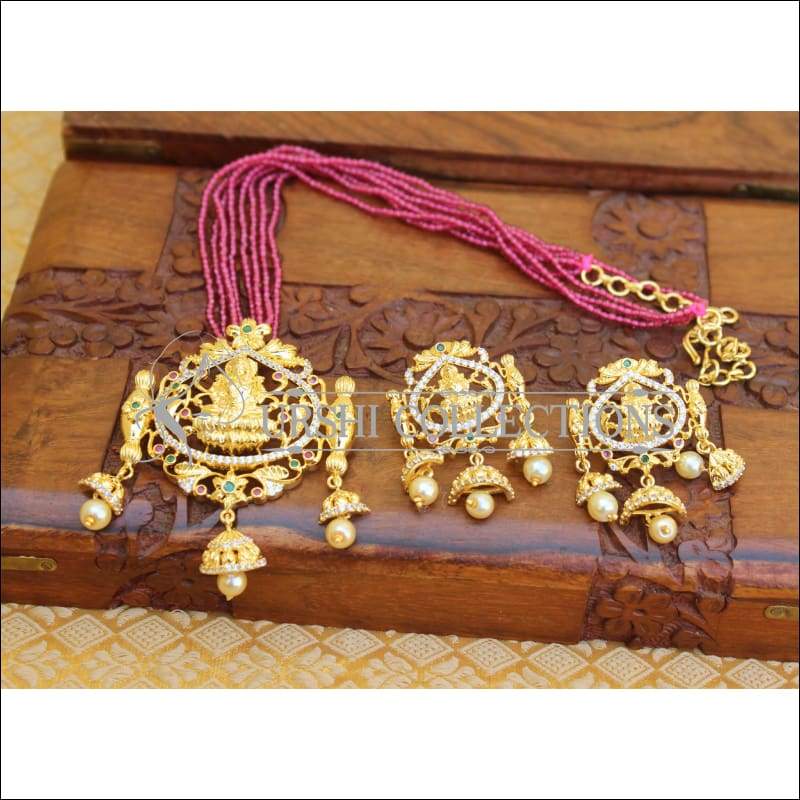 DESIGNER GOLD PLATED TEMPLE NECKLACE SET UTV309 - Necklace Set