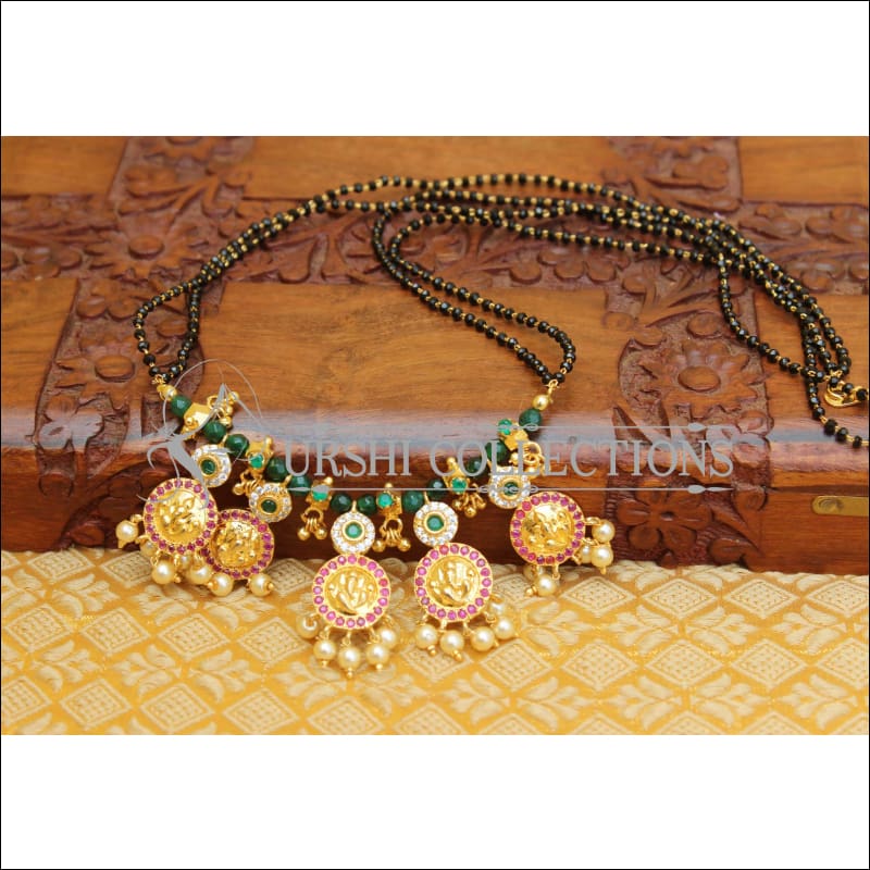 Designer Hand made Ganesha black bead necklace UTV65 - GREEN - Mangalsutra
