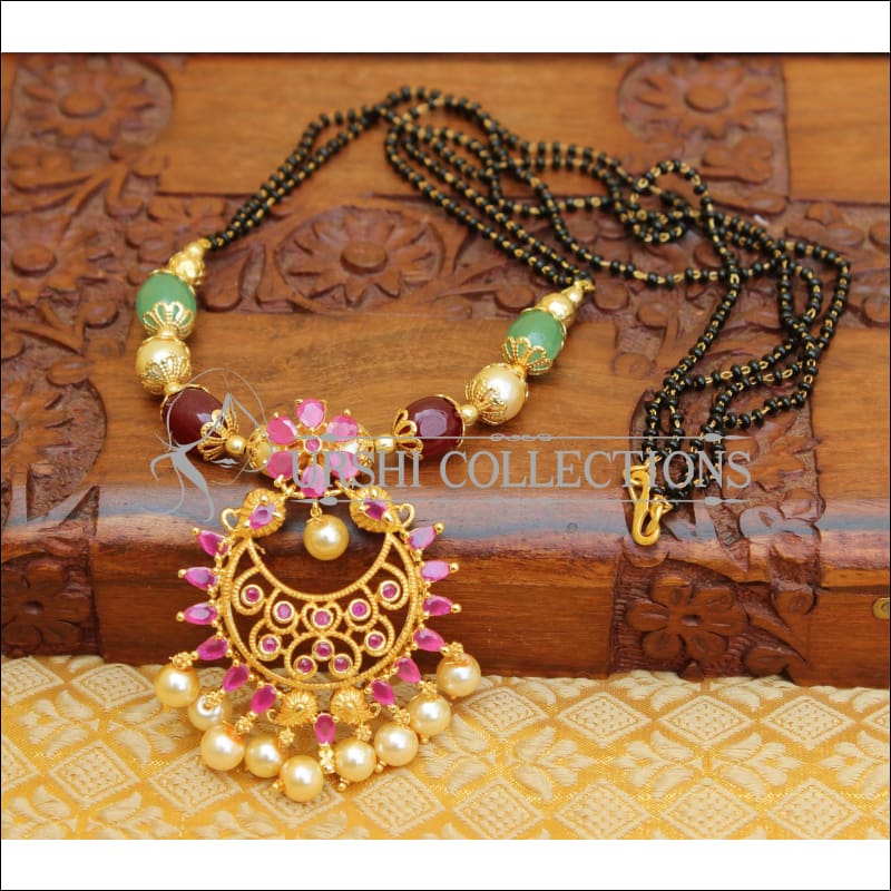 DESIGNER HANDMADE BLACK BEAD NECKLACE SET UTV73 - RED - Necklace Set