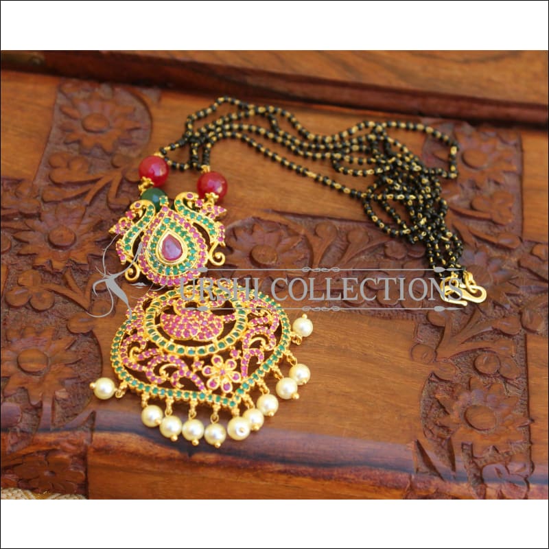 DESIGNER HANDMADE BLACK BEAD PEACOCK NECKLACE UTV143 - Mangalsutra