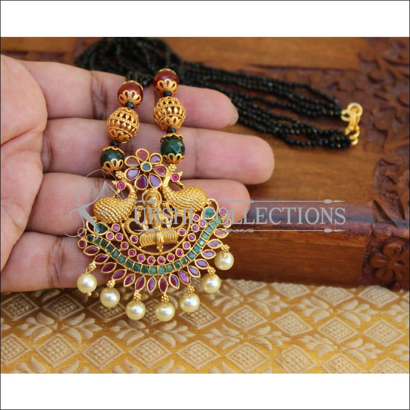 DESIGNER HANDMADE BLACK BEAD TEMPLE NECKLACE UTV142 - Necklace Set