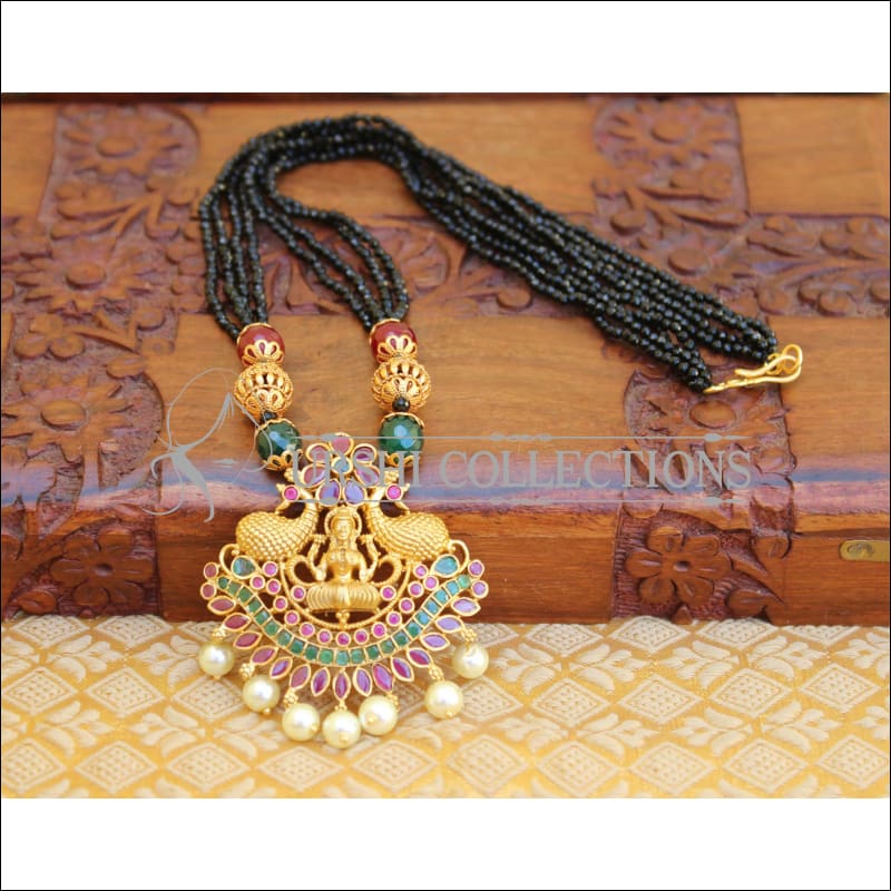 DESIGNER HANDMADE BLACK BEAD TEMPLE NECKLACE UTV142 - Necklace Set