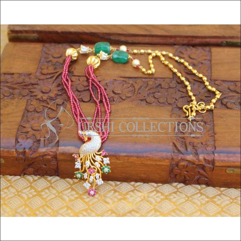 DESIGNER HANDMADE CZ PEACOCK NECKLACE SET UTV256 - Necklace Set