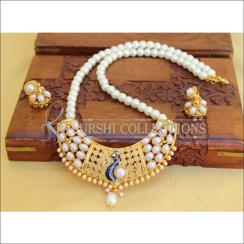 DESIGNER HANDMADE PEACOCK PEARL NECKLACE SET UC-NEW3279 - Necklace Set