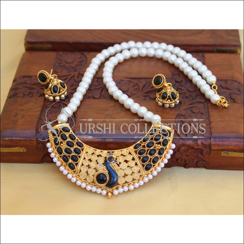 DESIGNER HANDMADE PEACOCK PEARL NECKLACE SET UC-NEW3281 - Necklace Set
