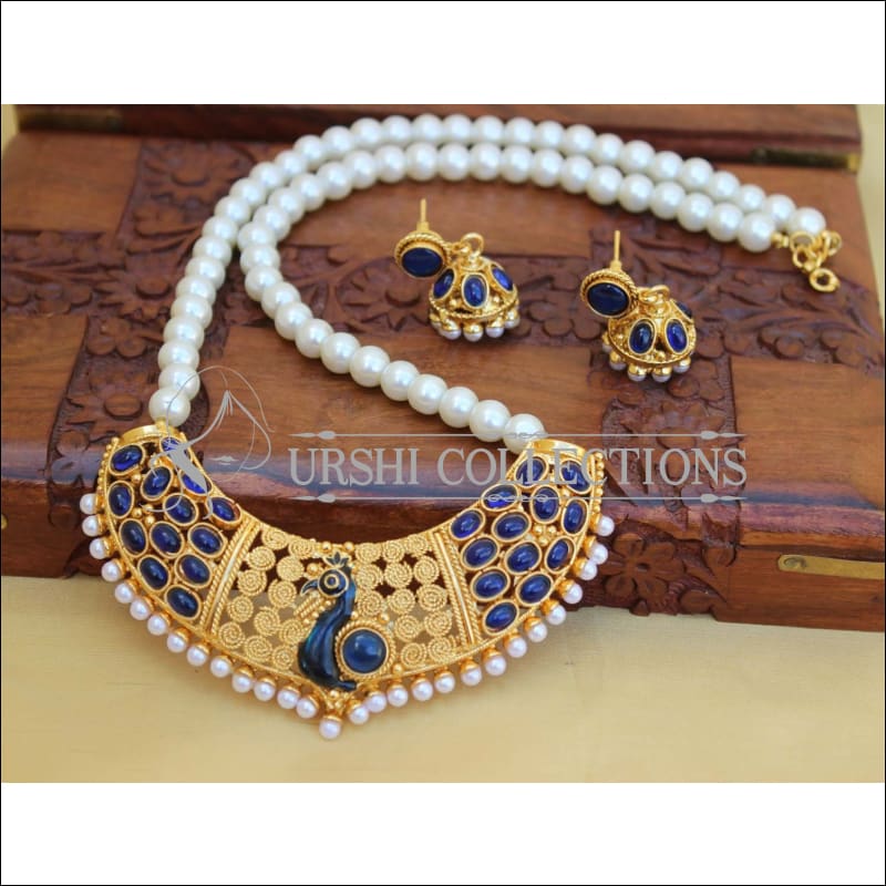 DESIGNER HANDMADE PEACOCK PEARL NECKLACE SET UC-NEW3282 - Necklace Set