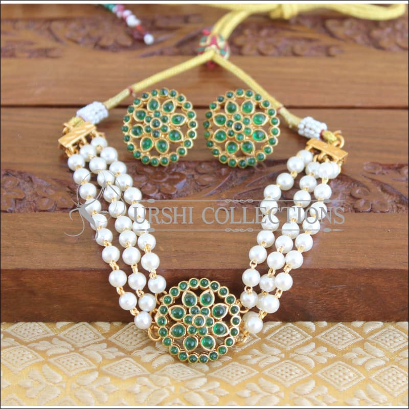 Designer Kemp short necklace set M621 - green - Necklace Set