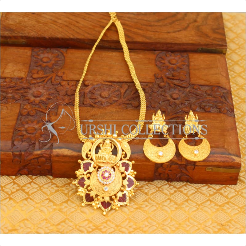 Designer kerala style palakka Temple Necklace set M87 - RED - Necklace Set