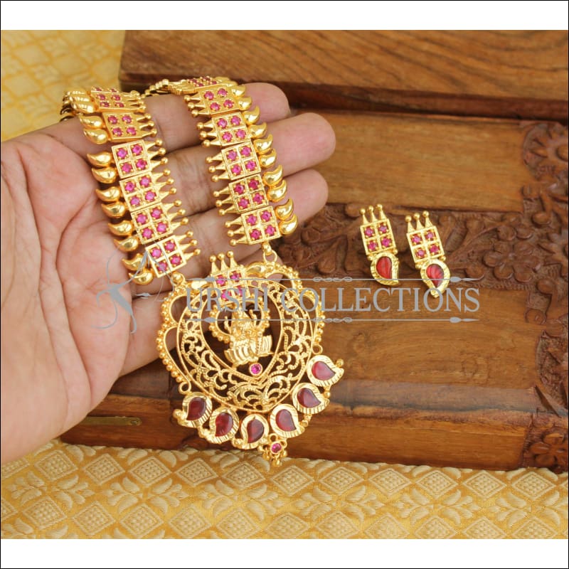 Designer Kerala style temple necklace set M315 - RED - Necklace Set