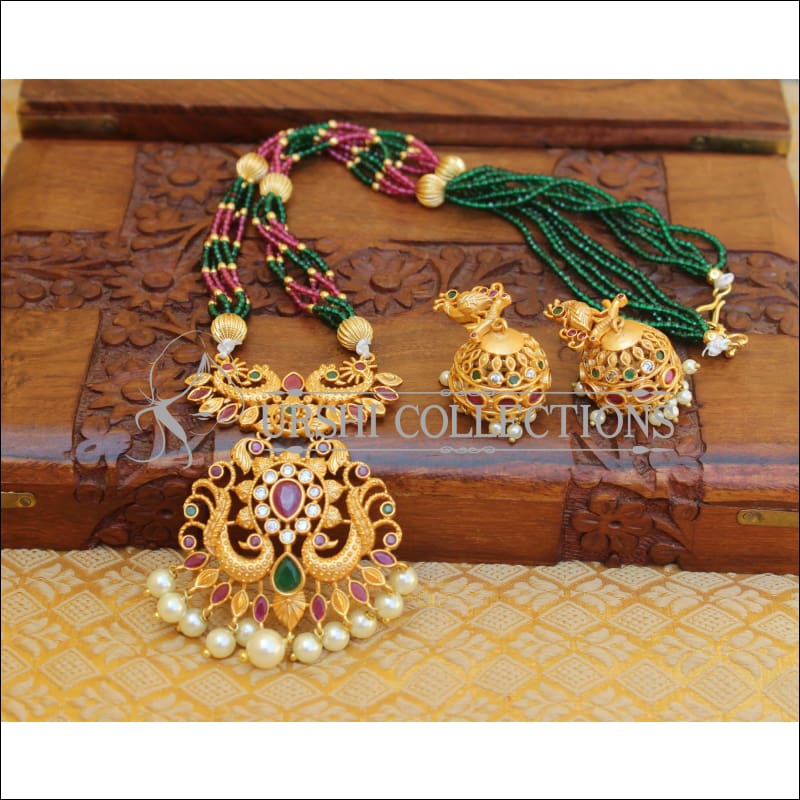 DESIGNER MATTE FINISH BEADS PEACOCK NECKLACE SET UTV867 - Necklace Set