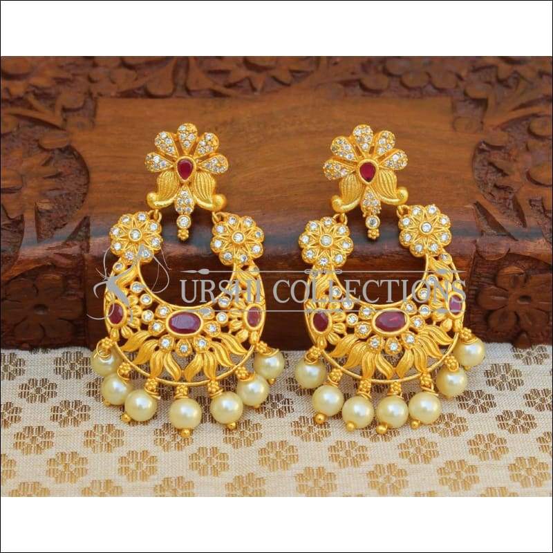 Designer Matte Finish CZ Earrings - RED - Earrings