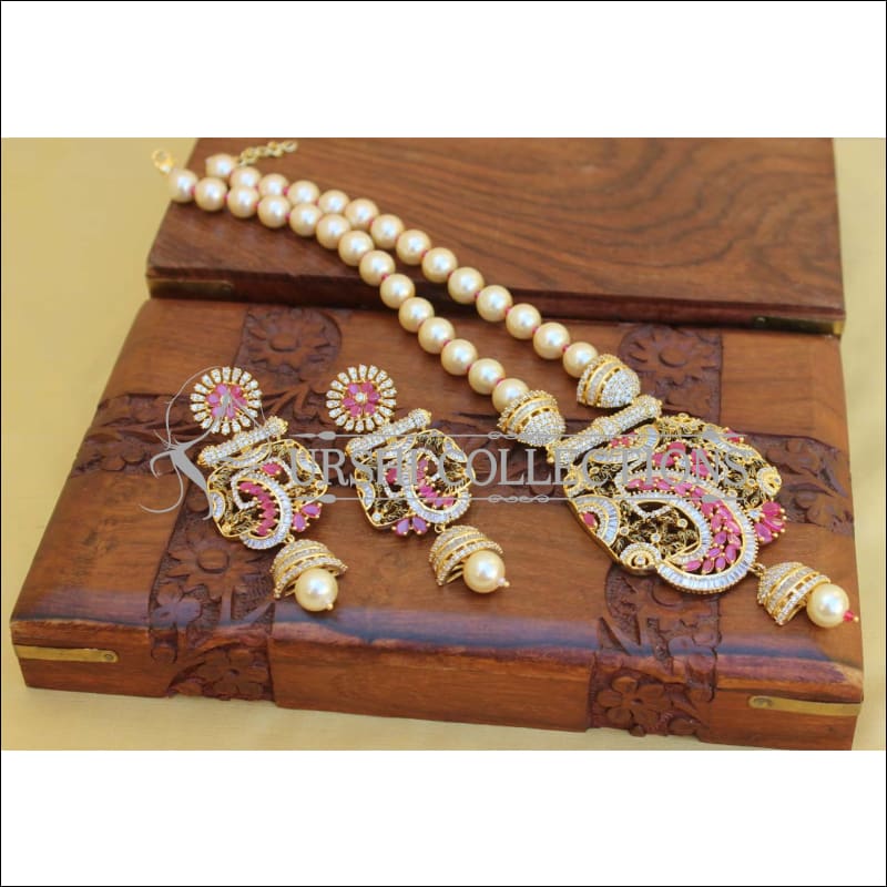 DESIGNER MATTE FINISH CZ NECKLACE SET UC-NEW2902 - RED - Necklace Set