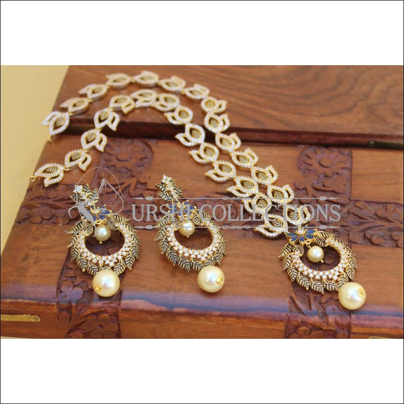 DESIGNER MATTE FINISH CZ NECKLACE SET UC-NEW2906 - BLUE - Necklace Set