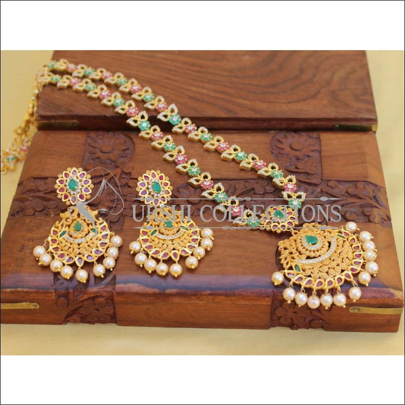 DESIGNER MATTE FINISH CZ NECKLACE SET UC-NEW2910 - multi - Necklace Set