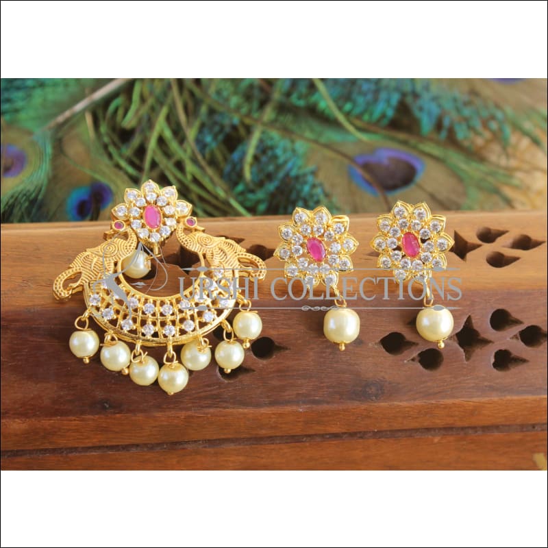 Designer matte finish CZ peacock pendant set M579 - Pendant Set