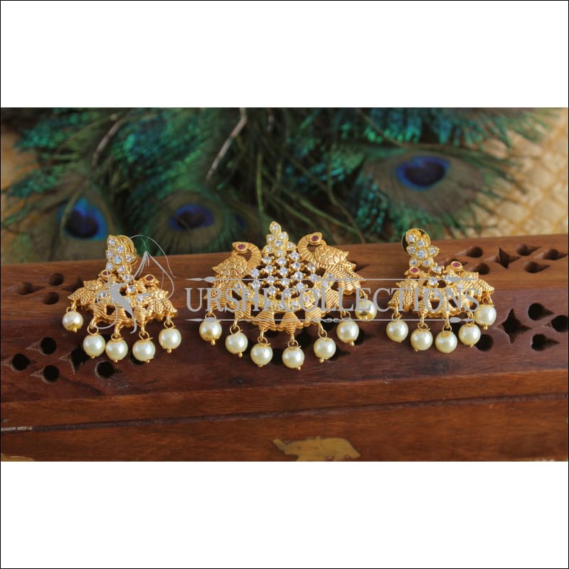 Designer matte finish CZ peacock pendant set M580 - Pendant Set