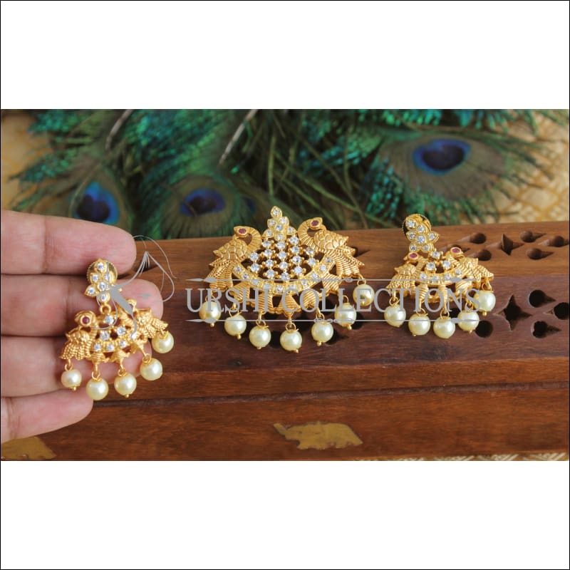 Designer matte finish CZ peacock pendant set M580 - Pendant Set