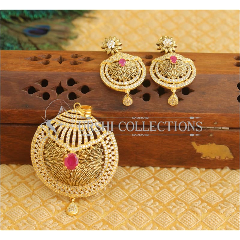 Designer Matte finish CZ Pendant set M491 - Red - Pendant Set