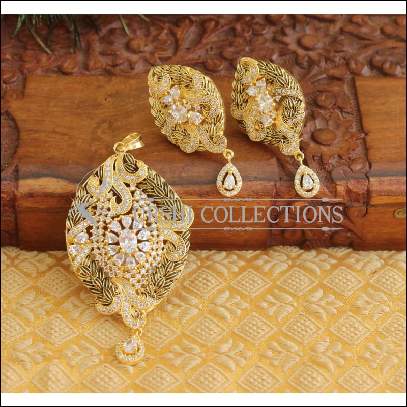 Designer Matte finish CZ Pendant set M494 - white - Pendant Set