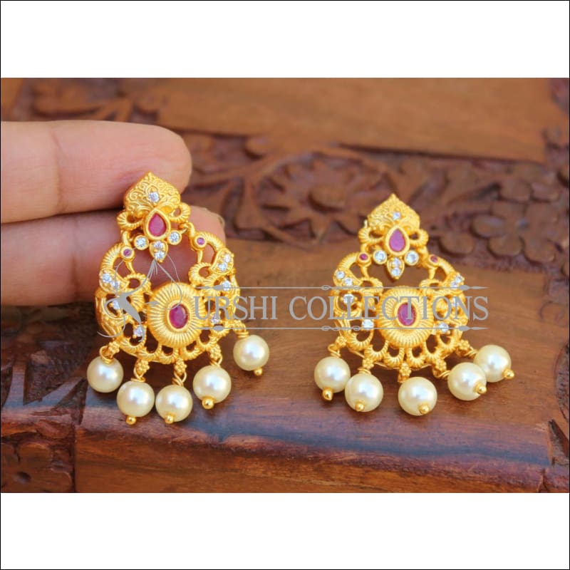 Designer Matte Finish Earrings Set UC-NEW2113 - Red - Earrings