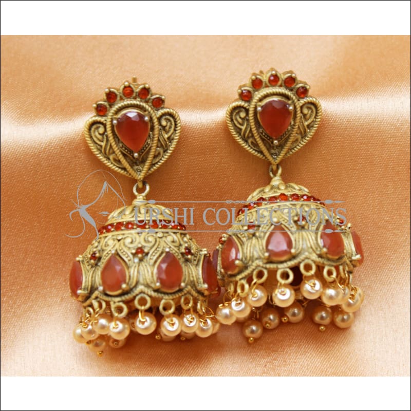 Designer Matte Finish Earrings Set UC-NEW2281 - Orange - Earrings