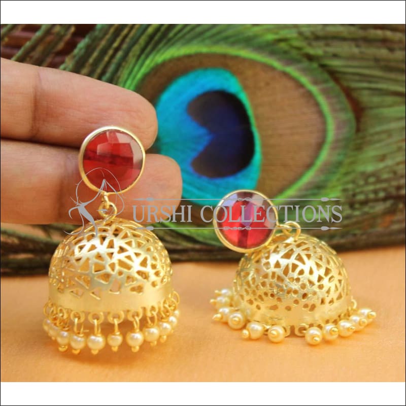 Designer Matte Finish Earrings Set UC-NEW665 - Red - Earrings