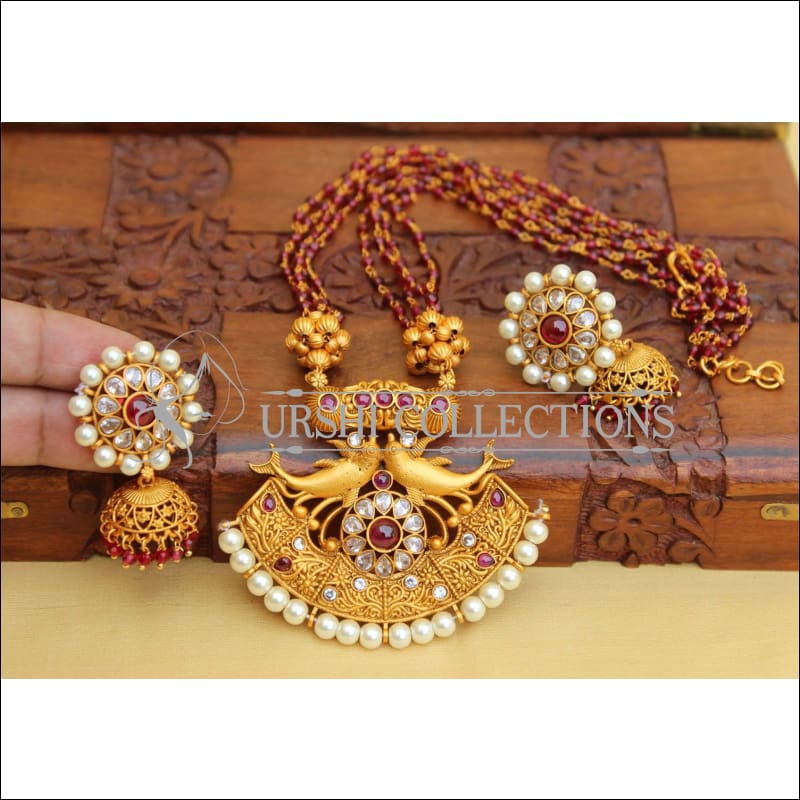 Designer Matte Finish Fish Necklace Set UC-NEW2735 - Red - Necklace Set