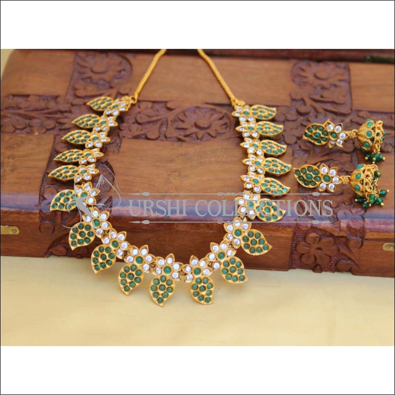 DESIGNER MATTE FINISH KEMP NECKLACE SET UC-NEW3113 - GREEN - Necklace Set