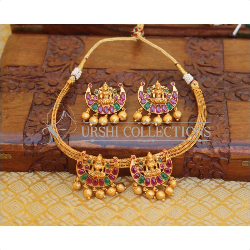 DESIGNER MATTE FINISH KEMPU LAKSHMI NECKLACE SET UTV663 - Necklace Set