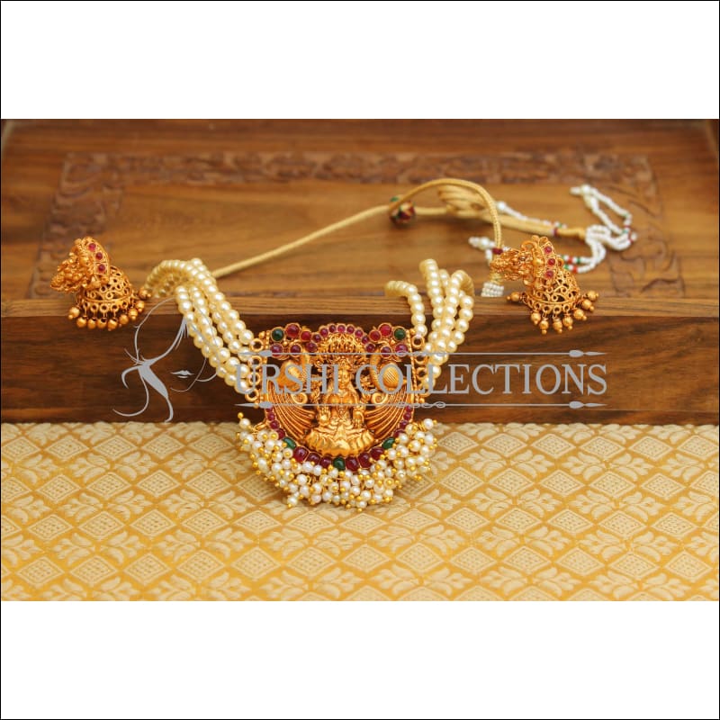 DESIGNER MATTE FINISH KEMPU TEMPLE NECKLACE SET UTV633 - Necklace Set