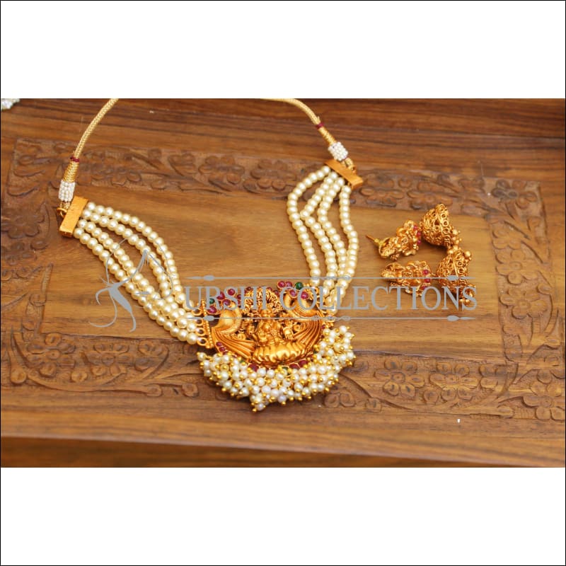 DESIGNER MATTE FINISH KEMPU TEMPLE NECKLACE SET UTV633 - Necklace Set