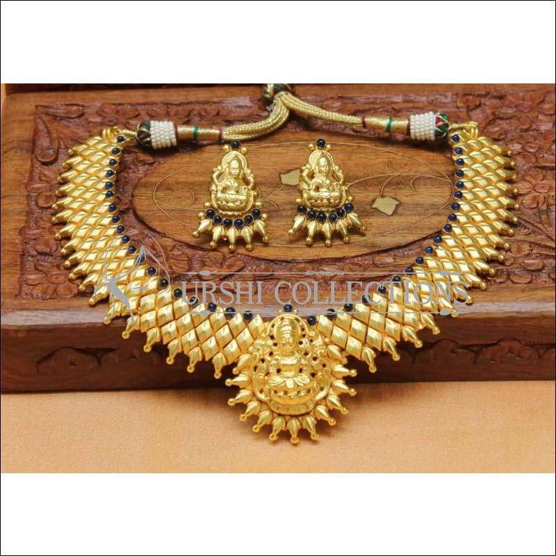 Designer Matte Finish Lakshmi Necklace Set UC-NEW1301 - Blue - Necklace Set