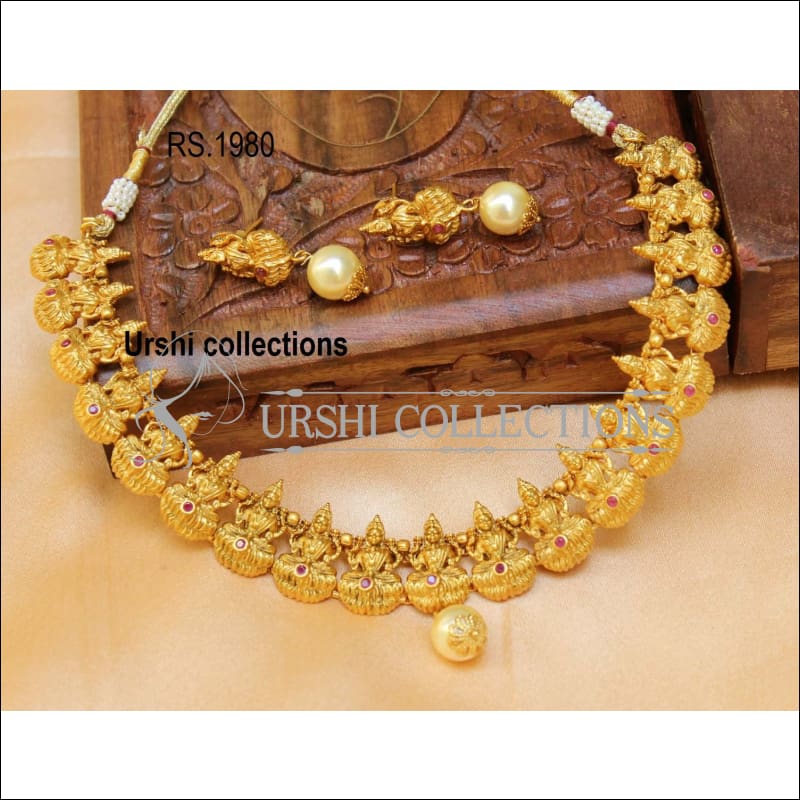 Designer Matte Finish Lakshmi Necklace Set UC-NEW1477 - Ruby - Necklace Set