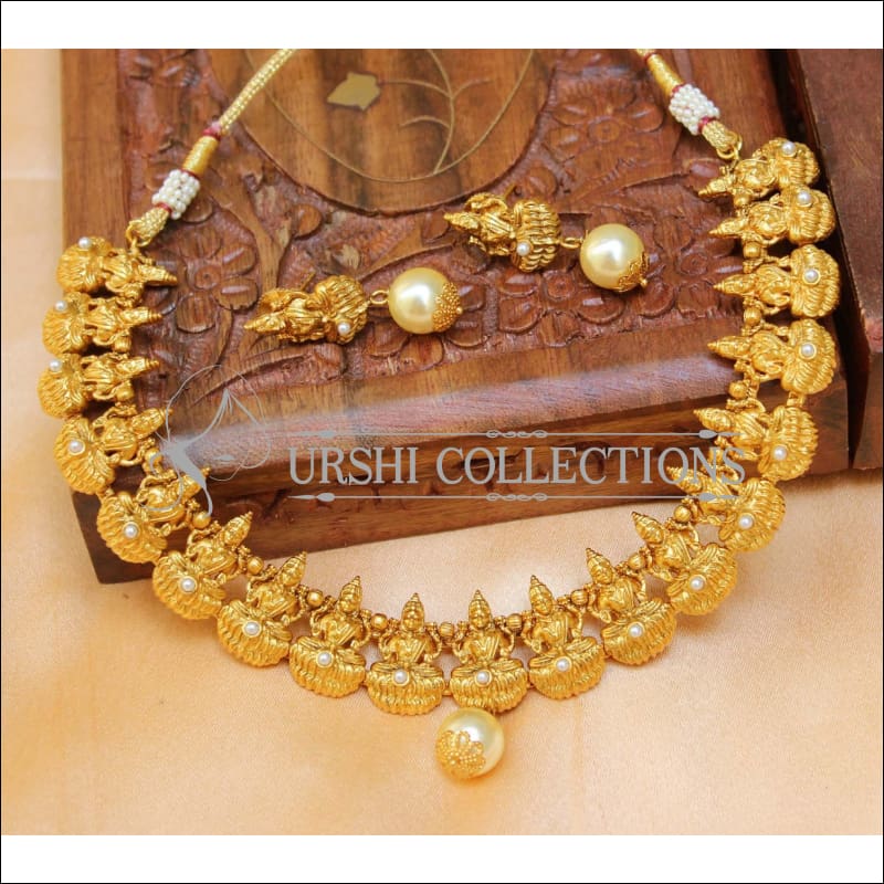 Designer Matte Finish Lakshmi Necklace Set UC-NEW1477 - White - Necklace Set
