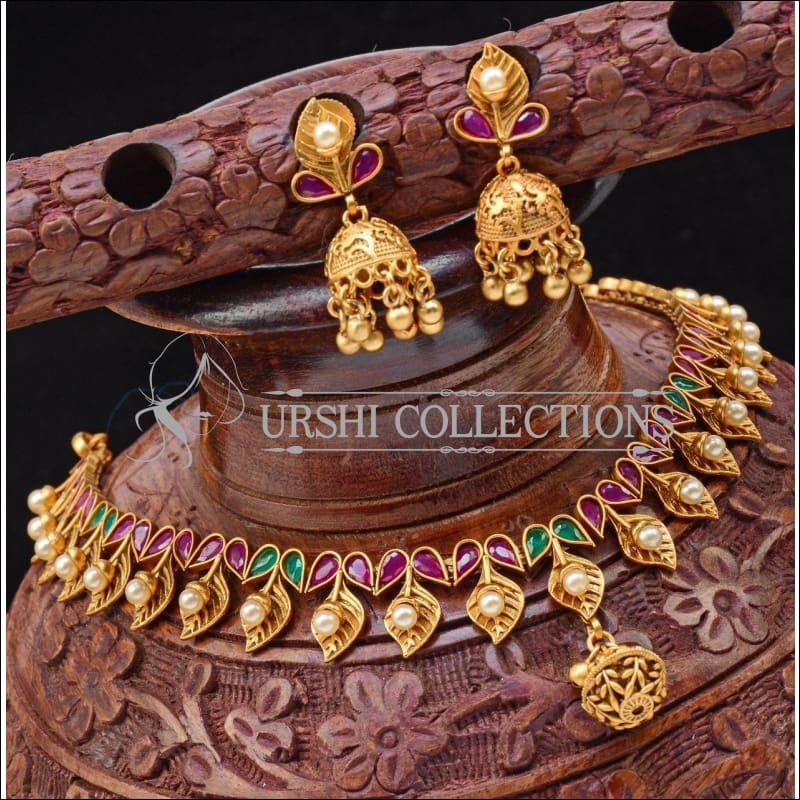 Designer Matte Finish Leaf Necklace Set UC-NEW176 - Multi - Necklace Set