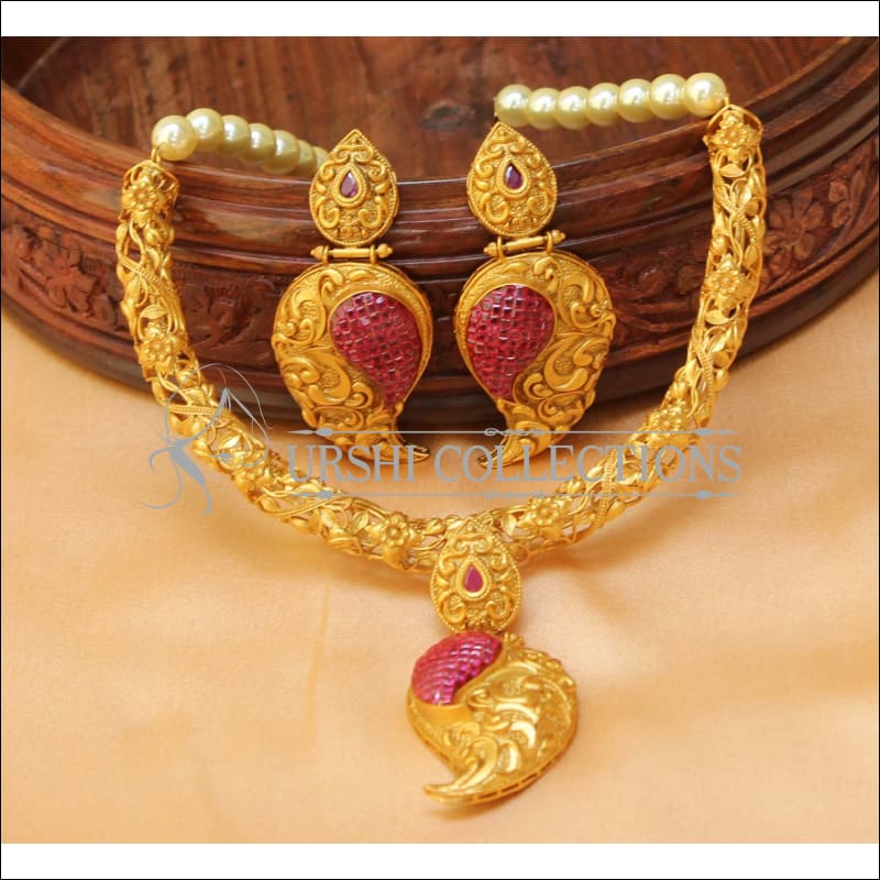 Designer Matte Finish Mango Necklace Set UC-NEW1320 - Red - Necklace Set