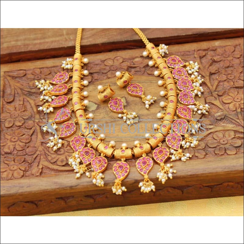 Designer Matte Finish Mango Necklace Set UC-NEW2460 - Ruby - Necklace Set