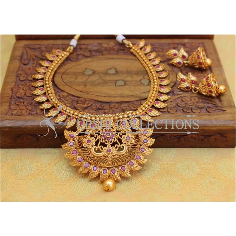 Designer Matte Finish Mango Necklace Set UC-NEW391 - Ruby - Necklace Set