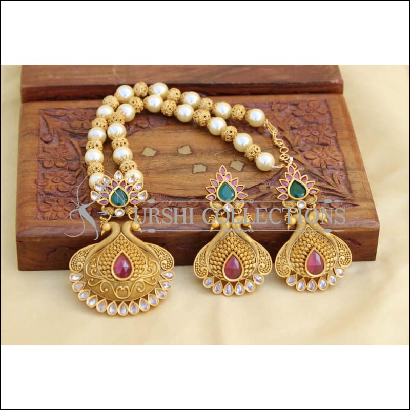 Designer Matte Finish Multi Color Peacock Necklace Set UC-NEW376 - Necklace Set