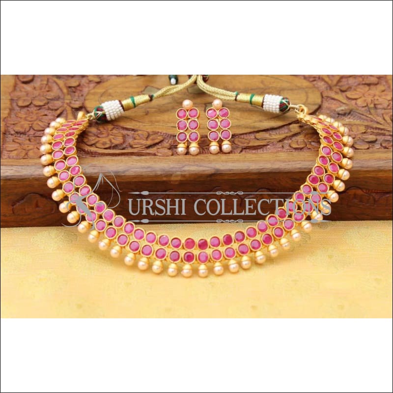 Designer Matte Finish Necklace Set UC-NEW1184 - Red - Necklace Set