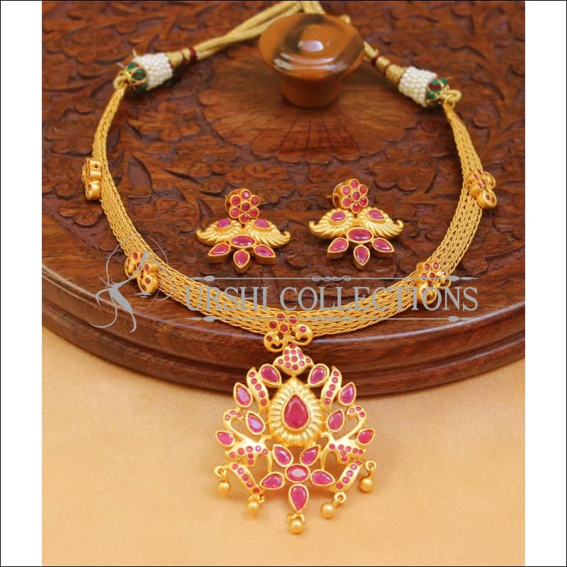 Designer Matte Finish Necklace Set UC-NEW1316 - Red - Necklace Set