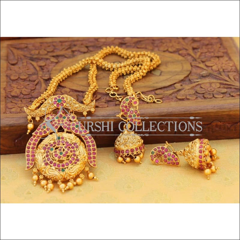 Designer Matte Finish Necklace Set UC-NEW329 - Ruby and Green - Necklace Set