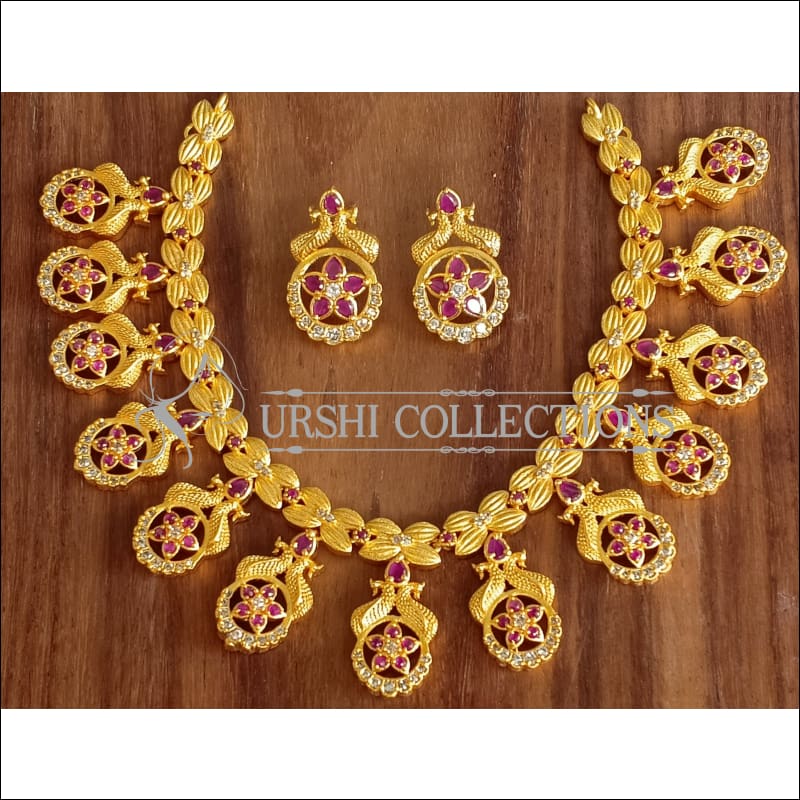 DESIGNER MATTE FINISH NECKLACE SET UTV1173 - RUBY & WHITE - Necklace Set